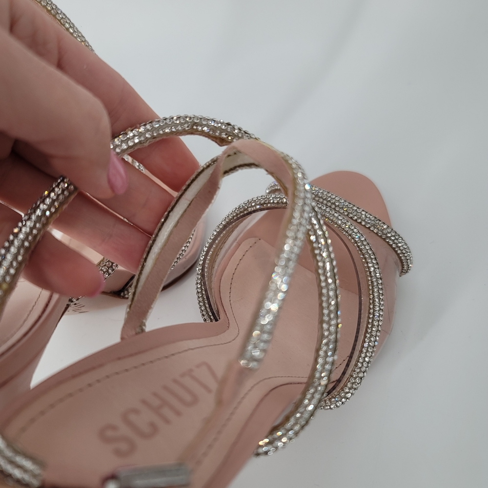 Schutz Louise Crystal PVC Strappy Sandals Size 7.5 Rose Pink - Picture 7 of 12